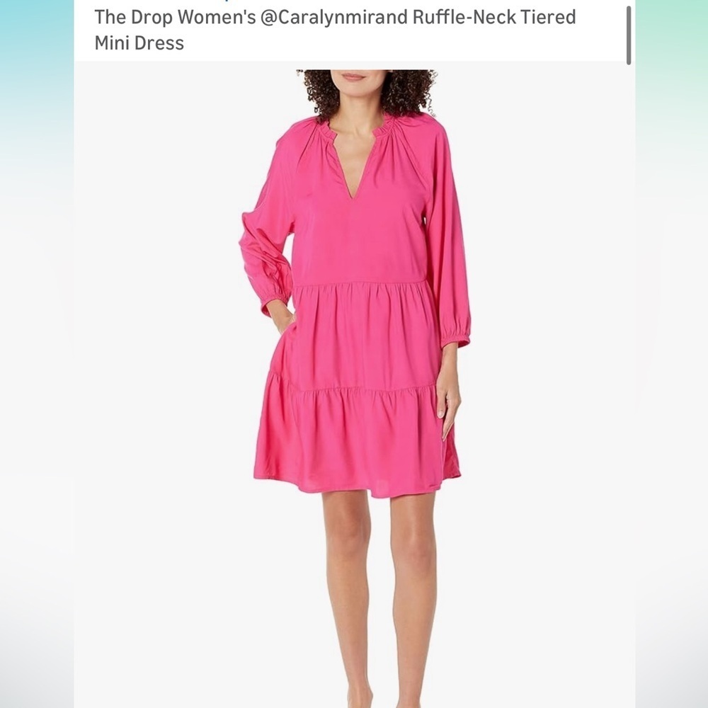 Pink Ruffle-Neck Tiered Mini Dress